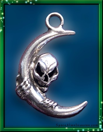 Pewter Alien on cresent moon pendant