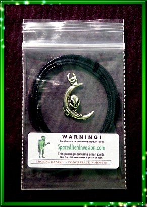 Pewter Alien on cresent moon pendant